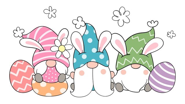 Draw gnomes with eggs for Easter and spring