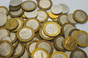 Metal coins with Russian rubles .