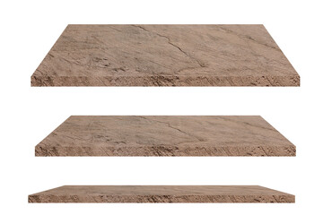 Collection of stone shelves on an isolated white background, There are clipping paths for the designs and decoration.Used for display or montage your products.