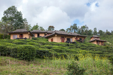 Ban Rak Thai, A highland village set in a valley surrounded by hills and tea plantations on the edge of a reservoir in Mea Hong Son Province, Thailand