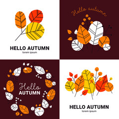Hand drawn vector background with autumn leaves. Design for poster and website