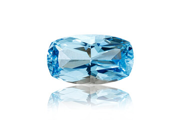 macro stone mineral faceted aquamarine on a white background