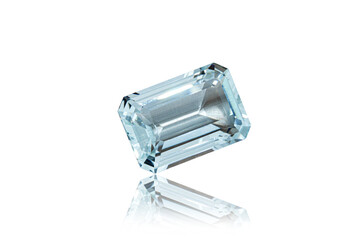 macro stone mineral faceted aquamarine on a white background