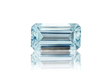 macro stone mineral faceted aquamarine on a white background