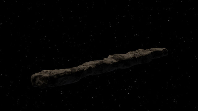 Interstellar object passing through the Solar System called Oumuamua comet. 3D rendering
