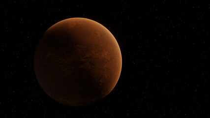 Space scene with a red planet and stars. 3D Rendering