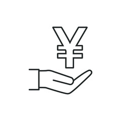 Yuan or yen in hand line icon isolated on white background. Vector illustration