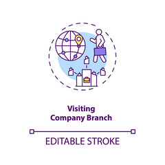 Visiting company branch concept icon. Business travel during pandemic idea thin line illustration. Need to travel the world. Vector isolated outline RGB color drawing. Editable stroke
