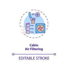 Cabin air filtering concept icon. Business travel during covid 19 pandemic. Safety measures onboard. idea thin line illustration. Vector isolated outline RGB color drawing. Editable stroke