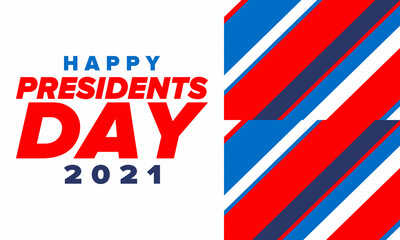 Happy Presidents day in United States. Washington's Birthday. Federal holiday in America. Celebrated in February. Patriotic american elements. Poster, banner and background. Vector illustration