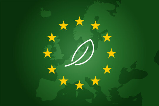 green leaf and Europe Union- EU map and flag background. Vector illustration concept