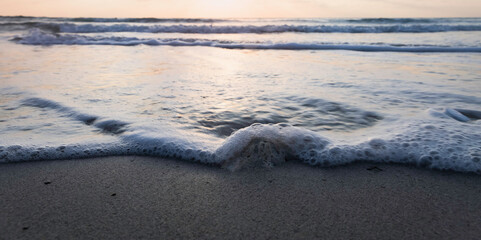 Sea beach in morning time,reflection of sunrise shining around,Silhouette style,