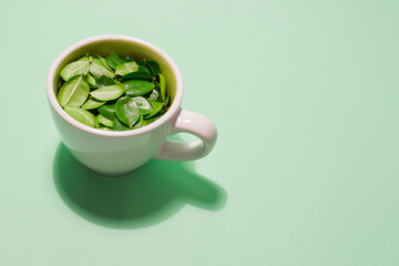 Taza rellena de hojas