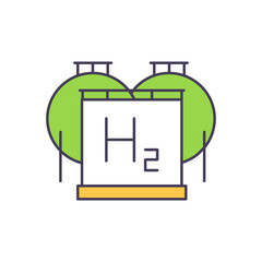 Renewable energy sources RGB color icon. Combination of storing energy. Compressed air ,hydrogen and oxygen produced by the water electrolysis. Storage gas-turbine plant. Isolated vector illustration