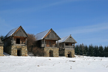 Old historical stone cellars in Czorsztyn, Pieniny Mountains, Poland 