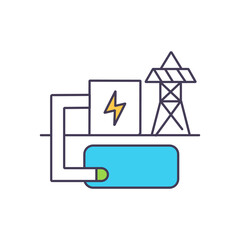 Air engines driving electrical generator to produce electricity RGB color icon. Compressed-air energy. Ecology and nature environment. Thermodynamic conditions of storage. Isolated vector illustration