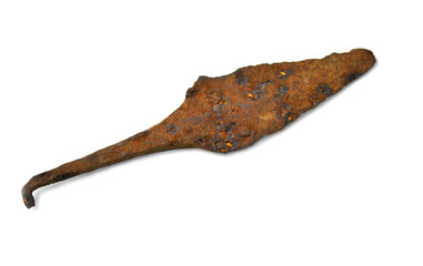 Obraz premium ancient and rusty metal tip on a white background
