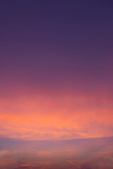 Beautiful sky and orange cloud in twilight time. Sunset sky in portrait direction.