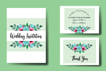 Wedding invitation frame set, floral watercolor hand drawn Himalayan Poppies Flower design Invitation Card Template Design