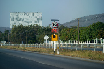 Speed ​​limit warning sign in highway  at thailand