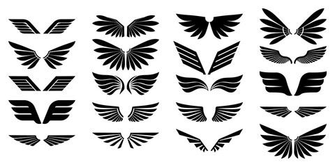 Fototapeta na wymiar Set of vector wings. Wings icons. Isolated over white background.