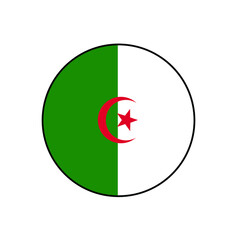 Algeria Flag Button rounded on isolated white for Middle East or North Africa push button concepts.	