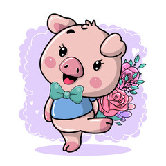 Fototapeta na wymiar Be Happy Greeting card with cute Cartoon Pig