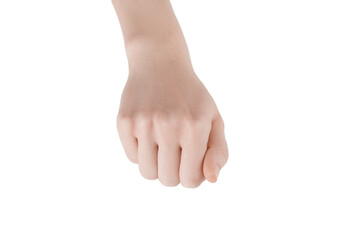 skinny female hands without manicure on a white background