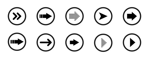 Arrow vector icon. Arrow icon. White arrows on black buttons. Web icons. Vector illustration