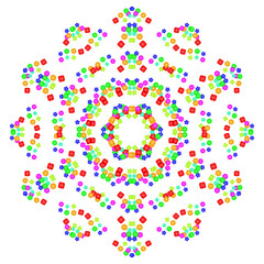 Rosace de confettis multicolores sur fond blanc