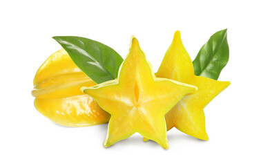 Fototapeta premium Delicious ripe carambola fruits on white background