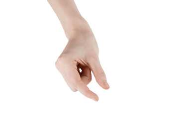 skinny female hands without manicure on a white background