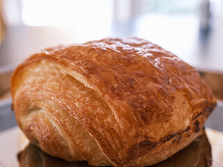 Oven Heated Fresh Chocolate Croissant Close-up