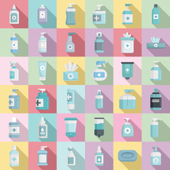 Antiseptic icons set. Flat set of antiseptic vector icons for web design