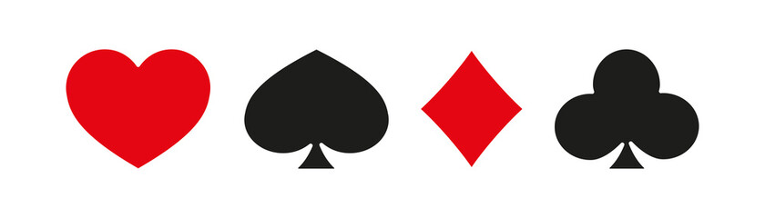 Playing card suit in flat style. Casino icons. Poker symbols. Vector illustration