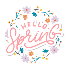 Hello Spring Flowers Text Background Frame lettering slogan