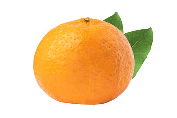 Fresh orange fruit with green leaf on white background