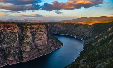 View from Canyon Rim trail in Flaming Gorge Utah National Park of Green River high angle aerial overlook