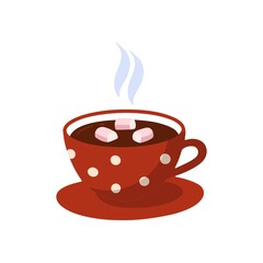 Isolated icon, a cute cup of hot chocolate. Sweet cocoa with marshmallows. Cartoon vector illustration.