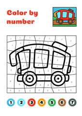 Color by number cartoon cute reb bus. Vector EPS10