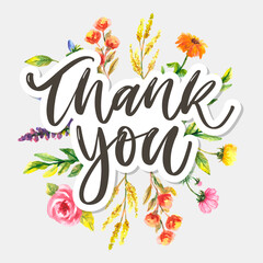 Cute Thank You Script Card Flowers Letter text