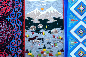 Traditional Kyrgyz colorful embroidery suzani, carpet