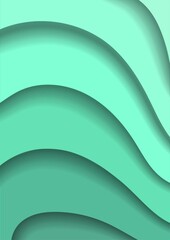 Abstract mint colors vertical background with waves in papercut style. Vector illustration.