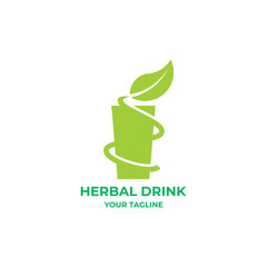 Glass and leaf illustration logo with circular petiole