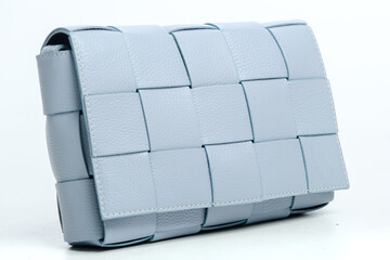 blue bag on white background close up