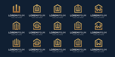 set of home logo combined with letter W, designs Template.