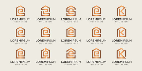 set of home logo combined with letter E, K, S, designs Template.