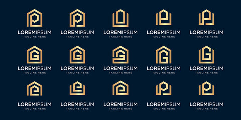 set of home logo combined with letter P, G, E, designs Template.