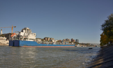 Fototapeta na wymiar Cargo ships on the River Don in Rostov-on-Don