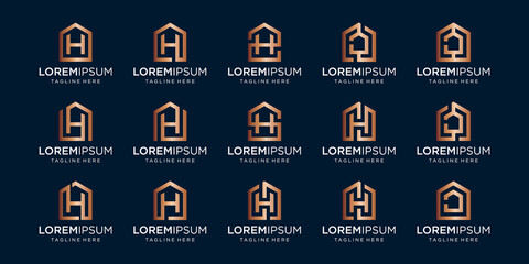 set of home logo combined with letter H, designs Template.